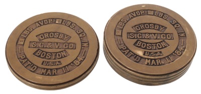 Crosby Steam Gage & Valve Company, Boston, Massachusetts: Two Original Brass Wts. For Engin