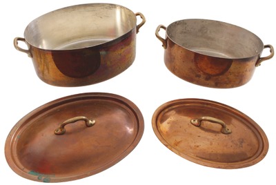 Unmarked: Two Oval Form Copper Roasting Pans