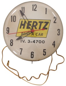 Hertz Rent A Car/Estero, Fl: Ca. 1950's Hertz Advertising Clock