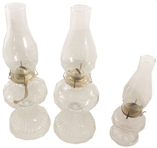 Unmarked: Three Unused Hurricane Lamps